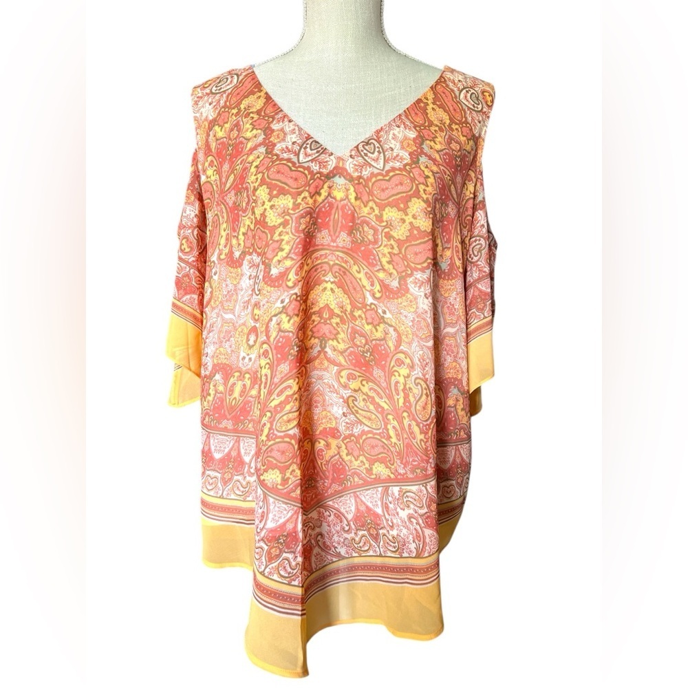 DR2 Orange and Pink Asymmetrical Sleeveless Tunic NWOT